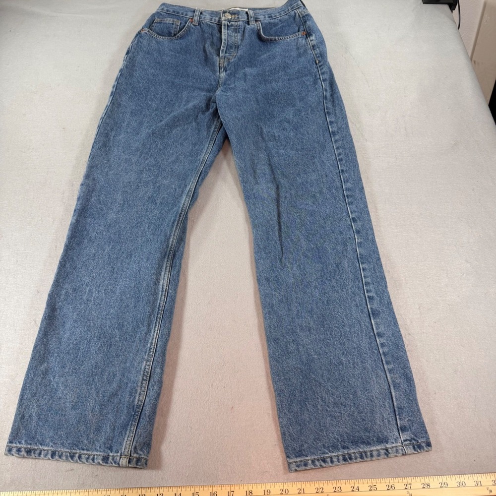 Topshop Wide Leg High Rise Button Fly Jeans Medium Wash Blue W30 L30